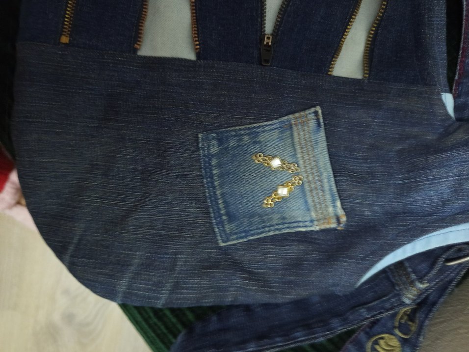 Kadın Kot Çanta Fermuarlı Gri Mavi - Görsel 5