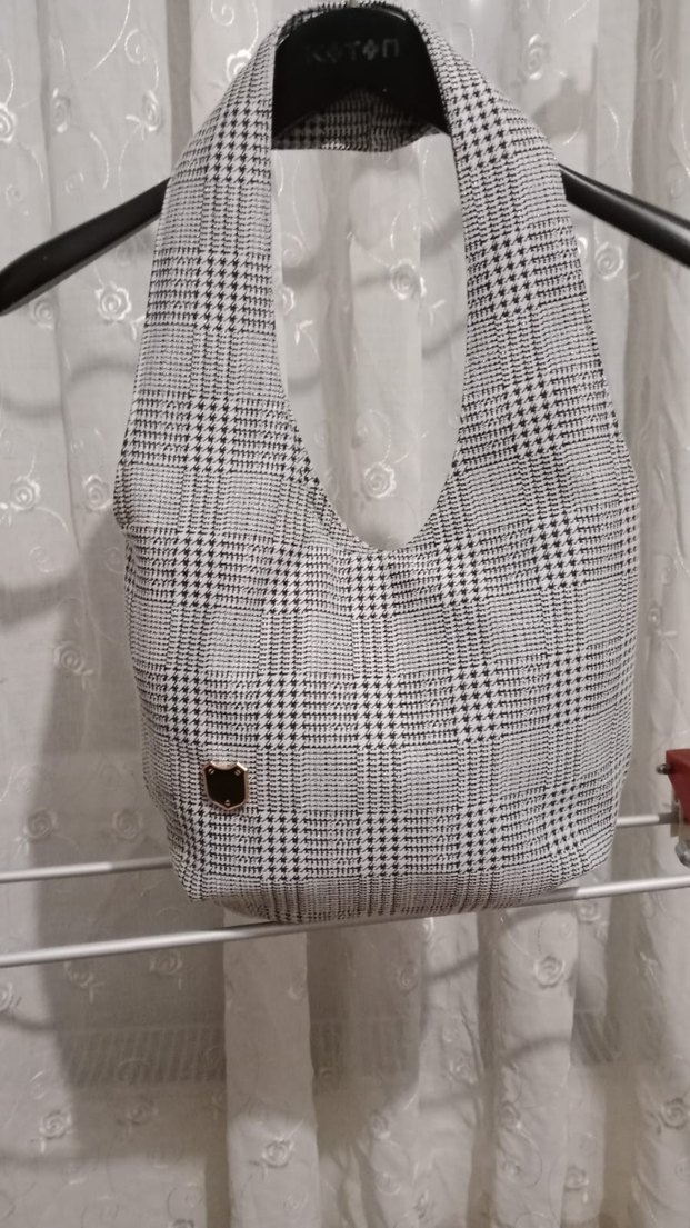 Gri Ekose Desenli Kadın Denim Çanta - Görsel 2