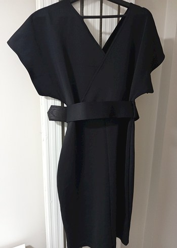 Kemerli Siyah Midi Ofis Elbisesi - Görsel 3