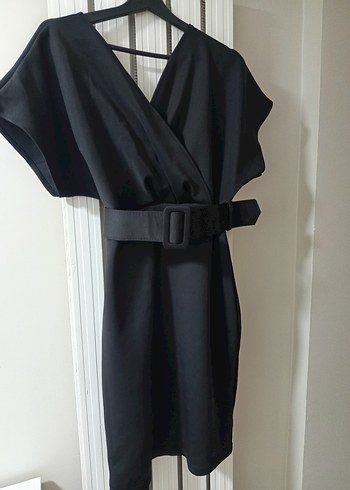 Kemerli Siyah Midi Ofis Elbisesi - Görsel 4