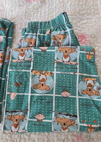 Turkuaz Baskılı Kolsuz Midi Kadın Pijama - Görsel 2