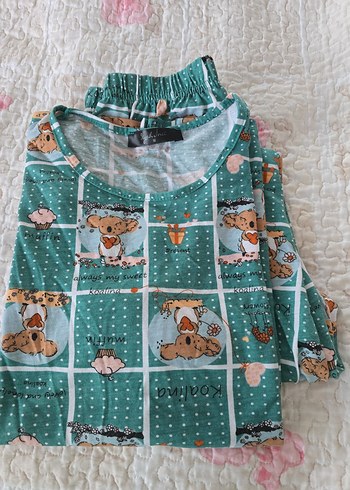 Turkuaz Baskılı Kolsuz Midi Kadın Pijama - Görsel 3