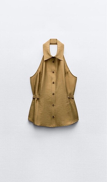 Zara Tokalı Kemerli Halter Yaka Bluz