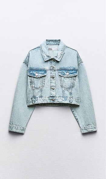 s Beden Zara Distressed Detaylı Crop Denim Ceket