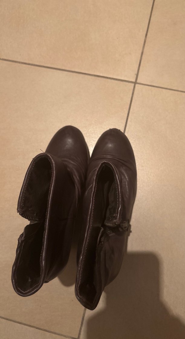 Deri Kahverengi Dolgu Topuklu Kadın Bot - Görsel 3