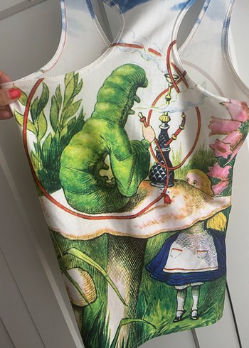 Alice in wonderland Baskılı Drapeli Kadın Atlet - Görsel 4