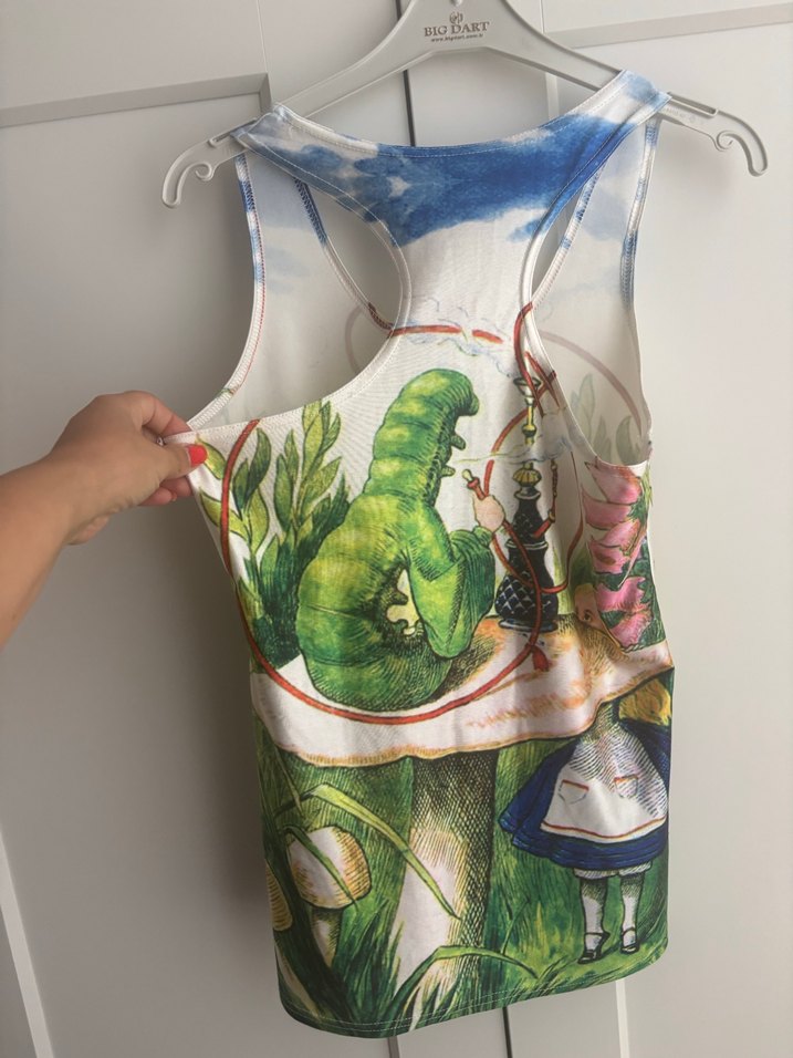 Alice in wonderland Baskılı Drapeli Kadın Atlet - Görsel 5