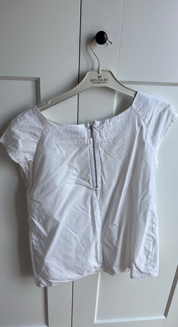 Kadın Beyaz Keten Kısa Kollu Bluz - Görsel 4