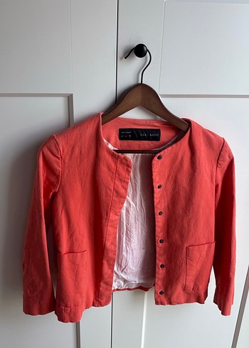 Düğmeli Kırmızı Kadın Keten Ceket - Görsel 5