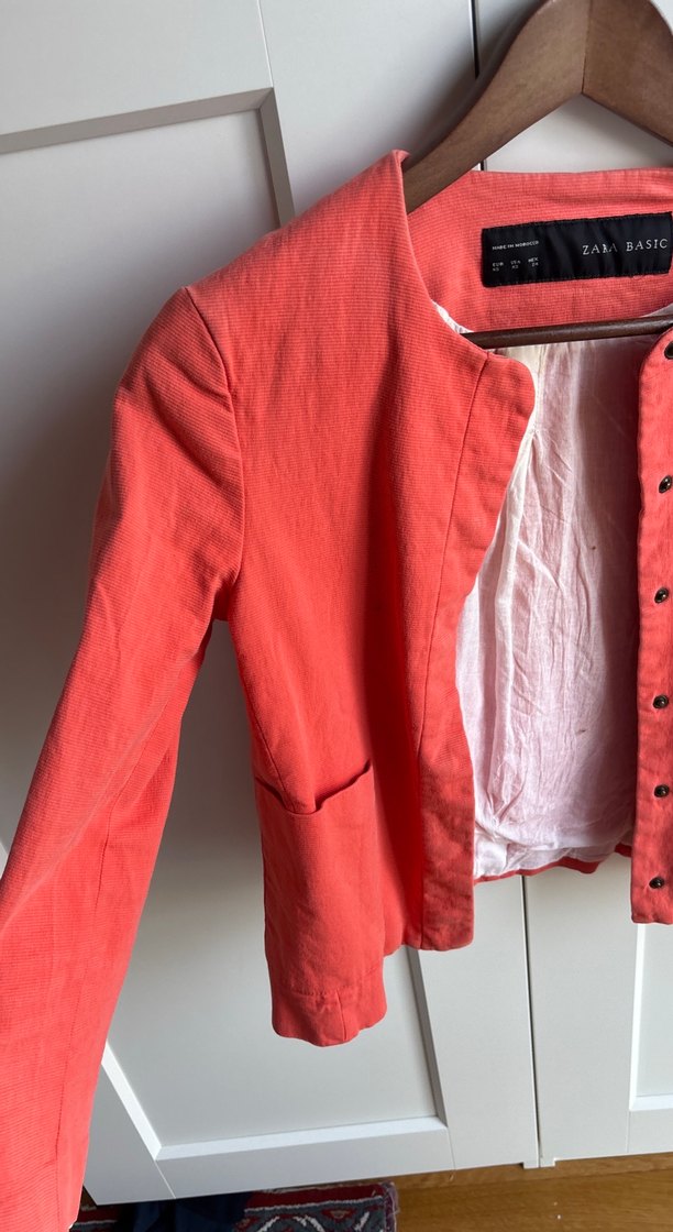 Düğmeli Kırmızı Kadın Keten Ceket - Görsel 3