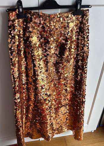 Parlak Gold Simli Uzun Kadın Etek - Görsel 4