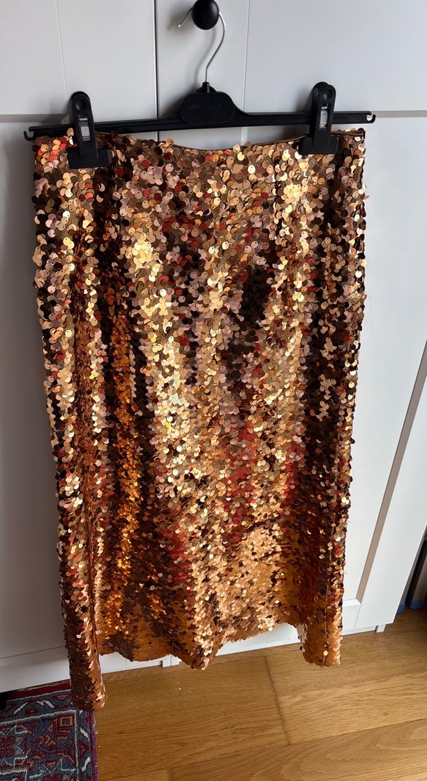 Parlak Gold Simli Uzun Kadın Etek - Görsel 4