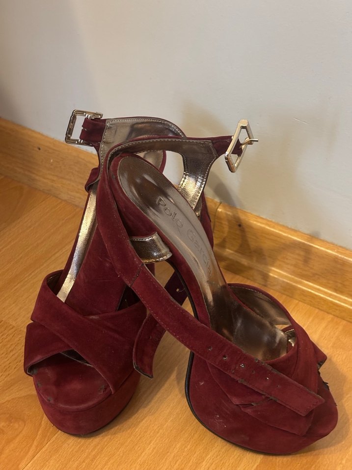 Bordo Süet Platform Topuklu Kadın Ayakkabı - Görsel 2