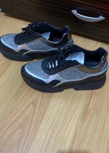 Gri Kadın Spor Ayakkabı Yüksek Topuklu - Görsel 2