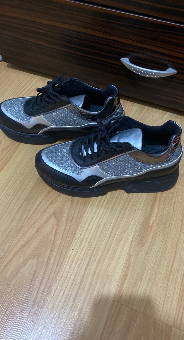 Gri Kadın Spor Ayakkabı Yüksek Topuklu - Görsel 2