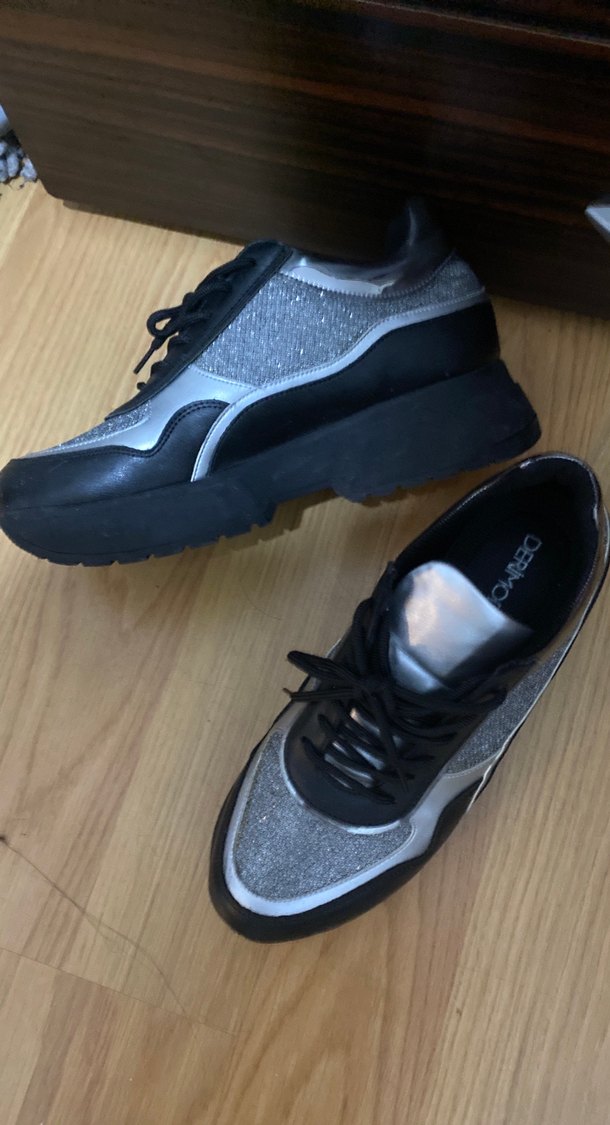 Gri Kadın Spor Ayakkabı Yüksek Topuklu - Görsel 3