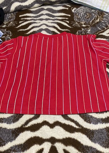 Kırmızı Çizgili Kadın Kısa Kollu Tişört - Görsel 4