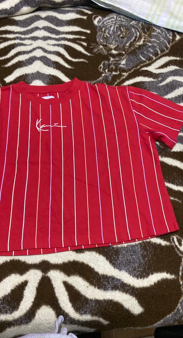 Kırmızı Çizgili Kadın Kısa Kollu Tişört - Görsel 2