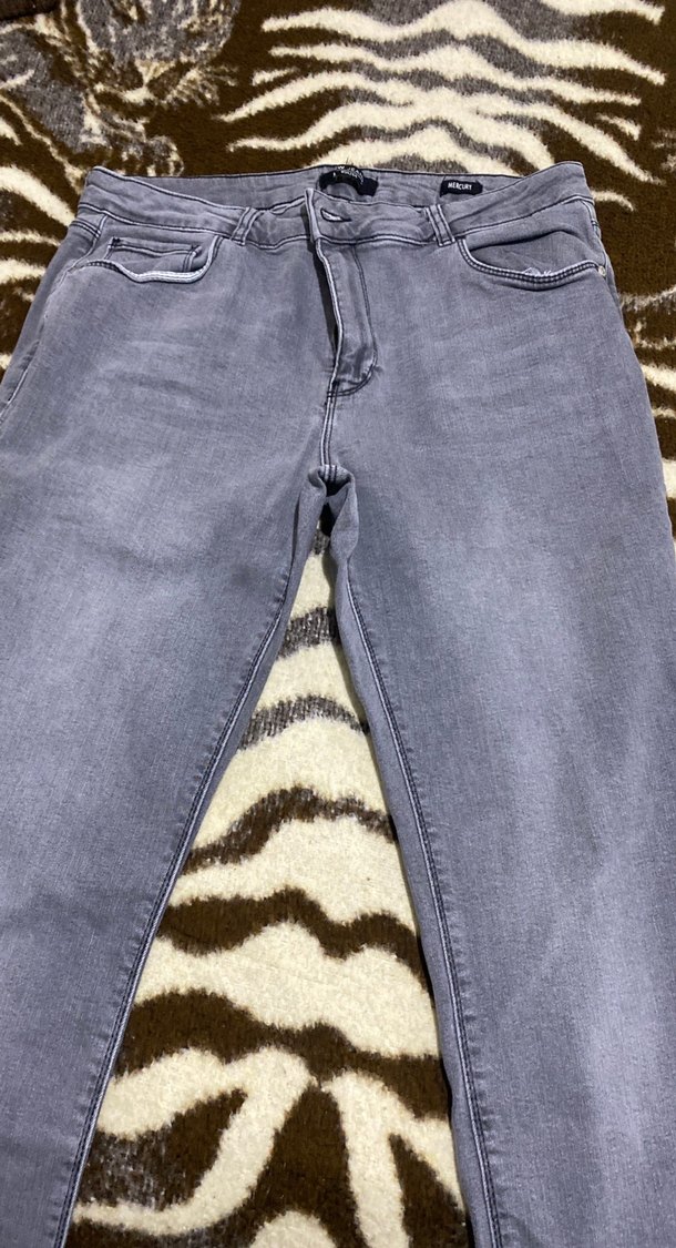 Gri Zebra Desenli Kadın Denim Pantolon - Görsel 3