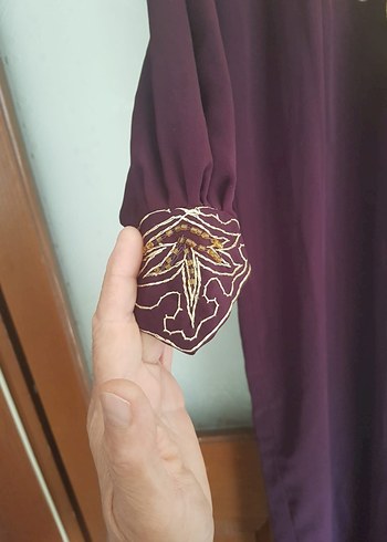 Bordo İşlemeli Uzun Bohem Elbise - Görsel 2