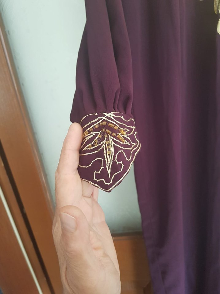 Bordo İşlemeli Uzun Bohem Elbise - Görsel 2