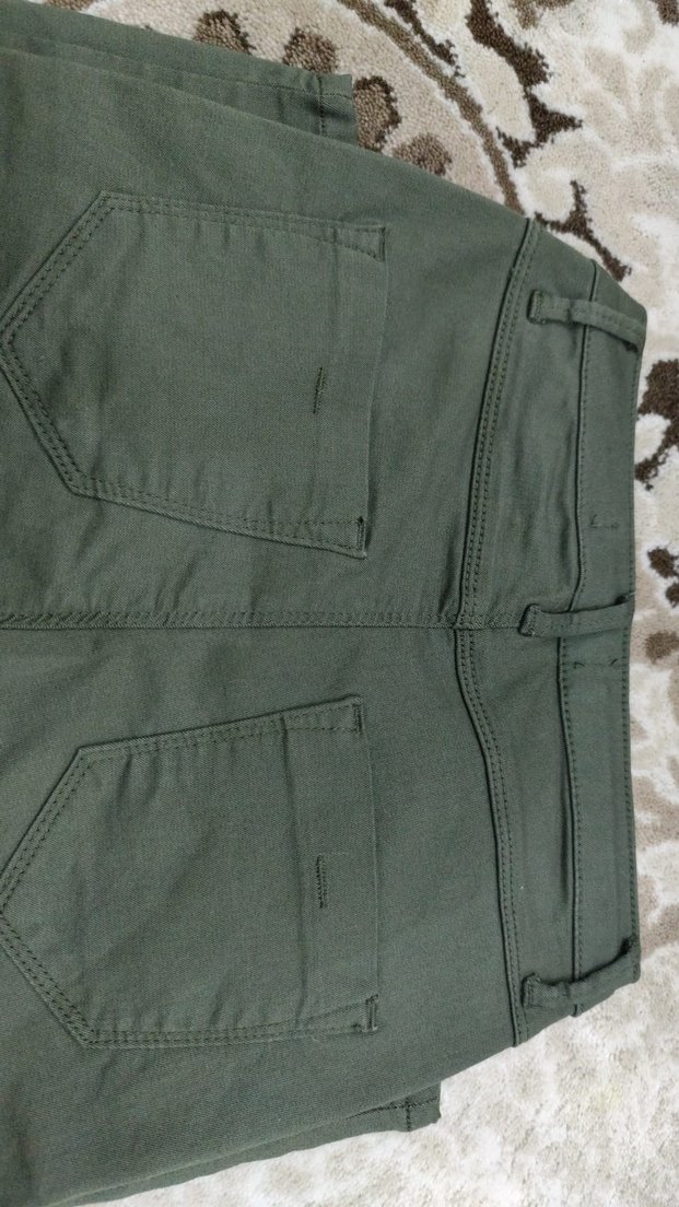 Kadın Haki Kumaş Pantolon, Normal Boy, Regular Fit - Görsel 3