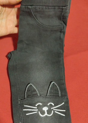 Kız Çocuk Gri Baskılı Streç Denim Pantolon - Görsel 4