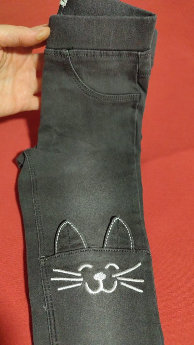 Kız Çocuk Gri Baskılı Streç Denim Pantolon - Görsel 4