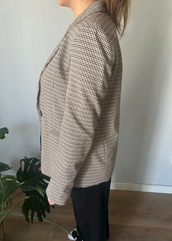 m Beden çeşitli Renk Düğmeli Ekose Bej Kadın Blazer Ceket