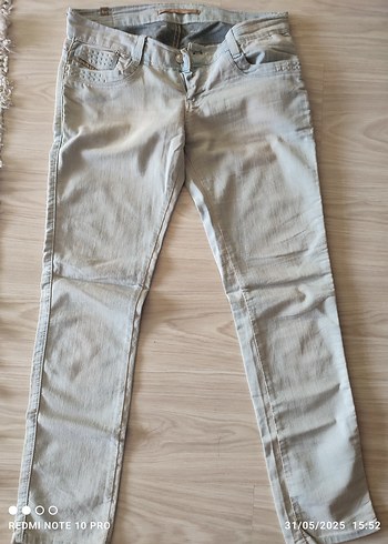 Leke marka Bej Midi Boy Düz Kesim Kadın Kot Pantolon