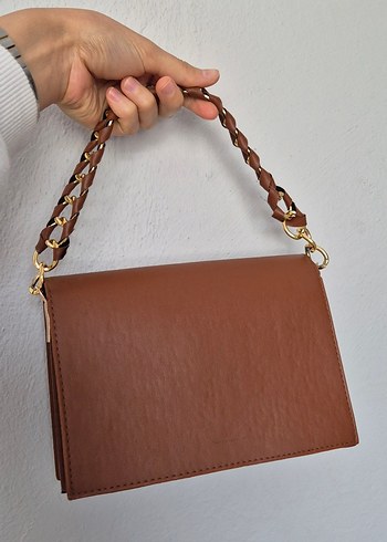 Zincir Detaylı Kahverengi Deri Kadın Çanta - Görsel 2