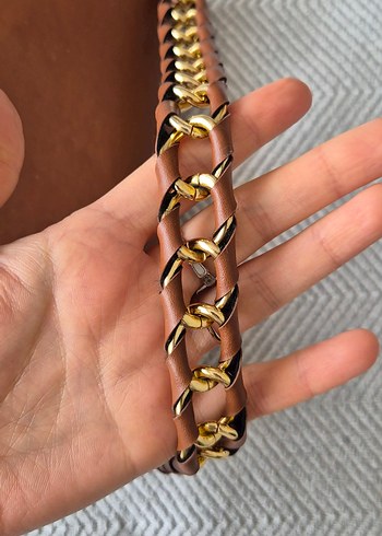 Zincir Detaylı Kahverengi Deri Kadın Çanta - Görsel 4