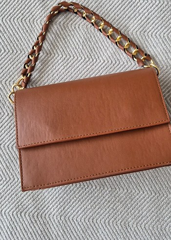 Zincir Detaylı Kahverengi Deri Kadın Çanta - Görsel 3