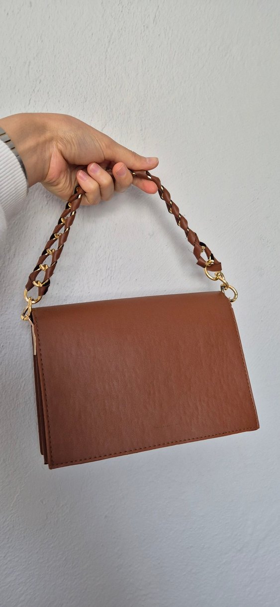 Zincir Detaylı Kahverengi Deri Kadın Çanta - Görsel 2