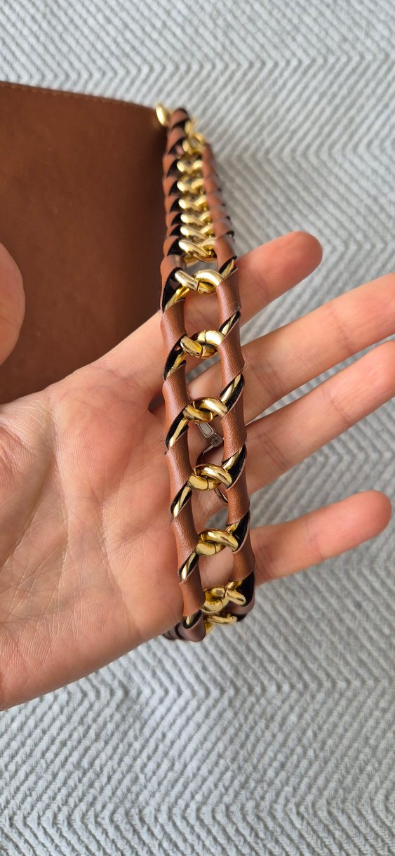 Zincir Detaylı Kahverengi Deri Kadın Çanta - Görsel 4