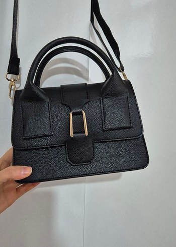 Siyah Deri Tokalı Kadın El Çantası - Görsel 4