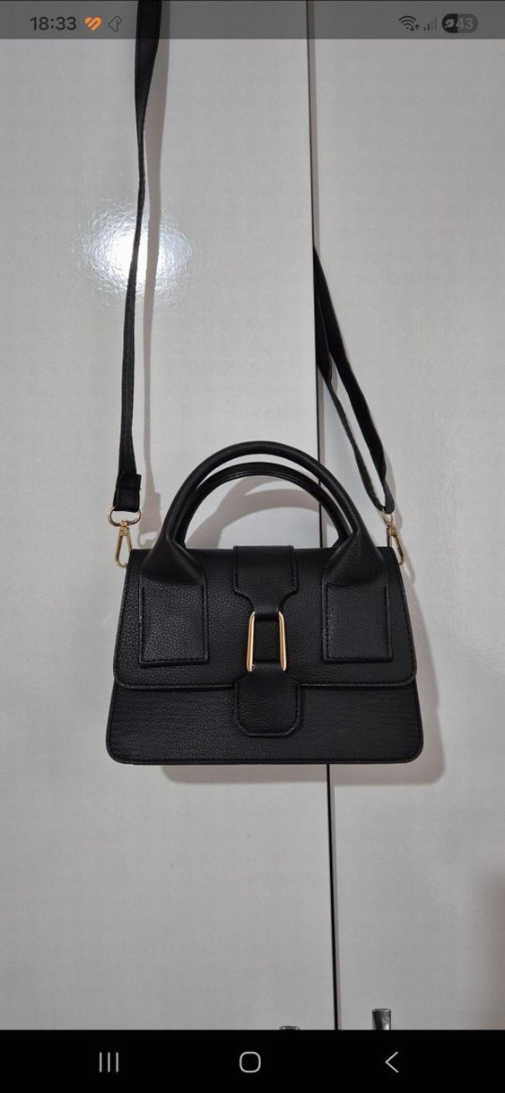 Siyah Deri Tokalı Kadın El Çantası - Görsel 5