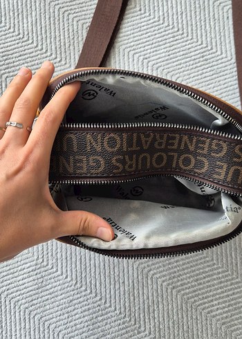 Kahverengi Deri Baskılı Kadın Çapraz Çanta - Görsel 7