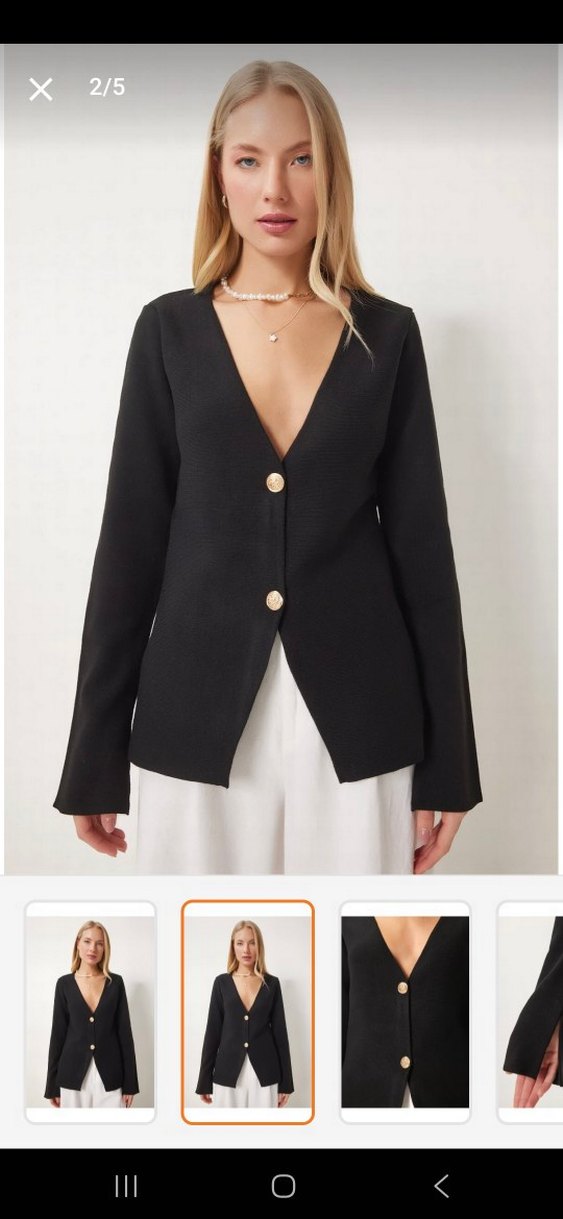 Düğmeli Siyah Kadın Blazer Ceket - Görsel 3