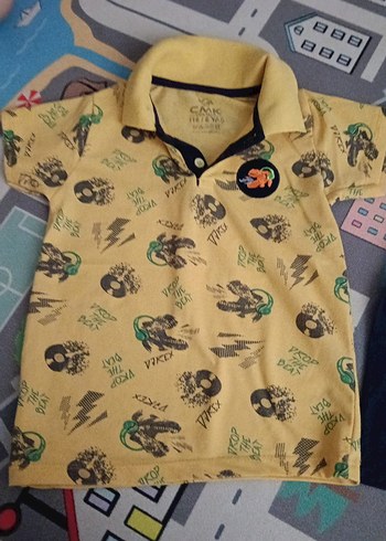 Sarı Desenli Erkek Çocuk Kısa Kollu Polo Tişört