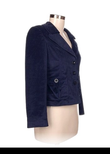 Düğmeli Lacivert Kadın Süet Blazer Ceket - Görsel 2