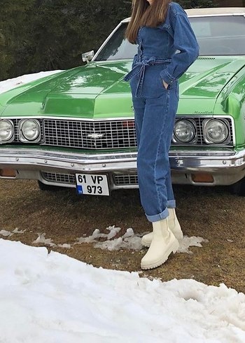 Kadın Mavi Denim Uzun Tulum - Görsel 5