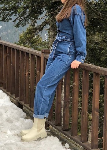 Kadın Mavi Denim Uzun Tulum - Görsel 4