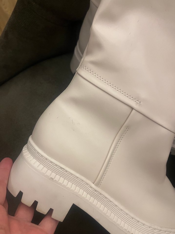 Beyaz Deri Dizüstü Kürklü Topuklu Çizme - Görsel 2