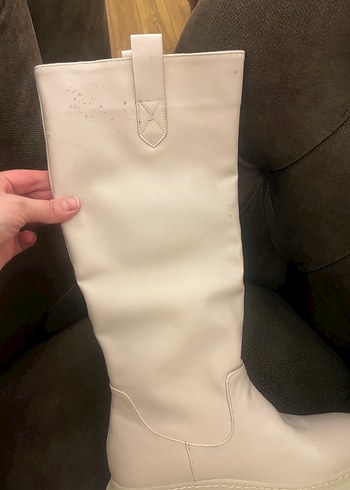 Beyaz Kadın Deri  Çizme - Görsel 3