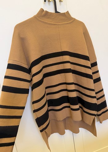 Boğazlı, Çizgili Kahverengi Triko Kazak - Görsel 3