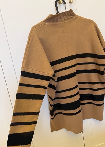 Boğazlı, Çizgili Kahverengi Triko Kazak - Görsel 2