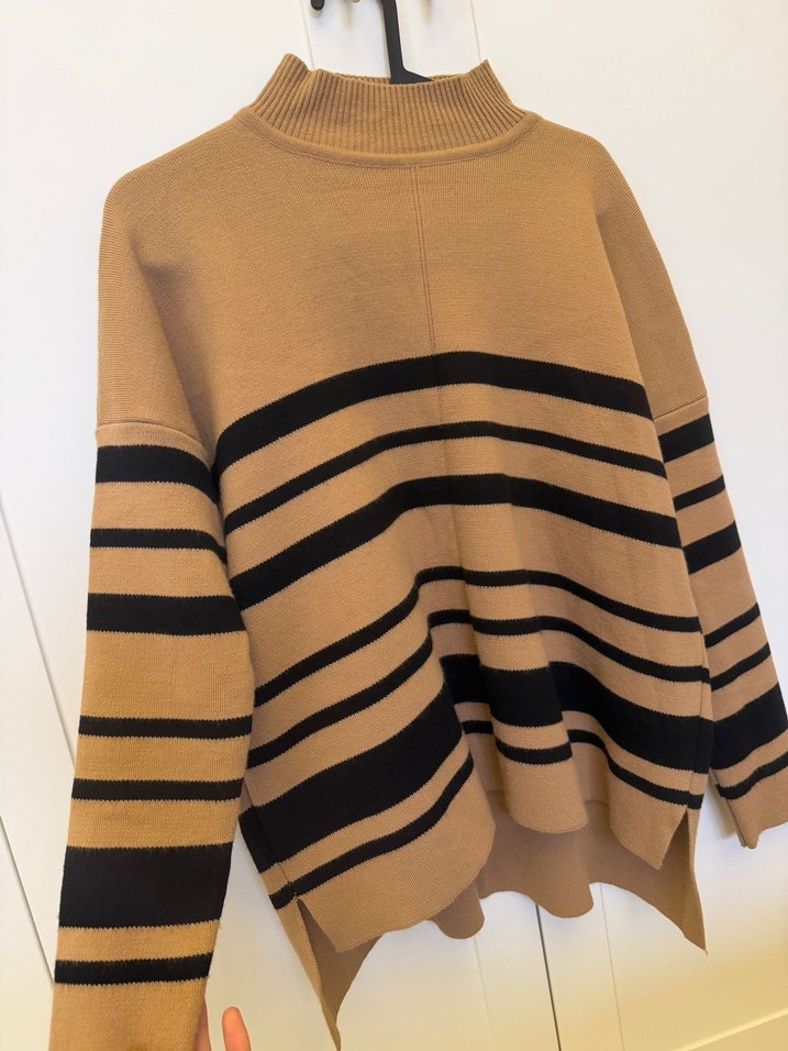 Boğazlı, Çizgili Kahverengi Triko Kazak - Görsel 4