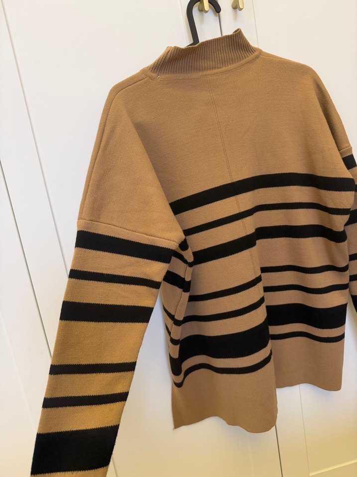 Boğazlı, Çizgili Kahverengi Triko Kazak - Görsel 2