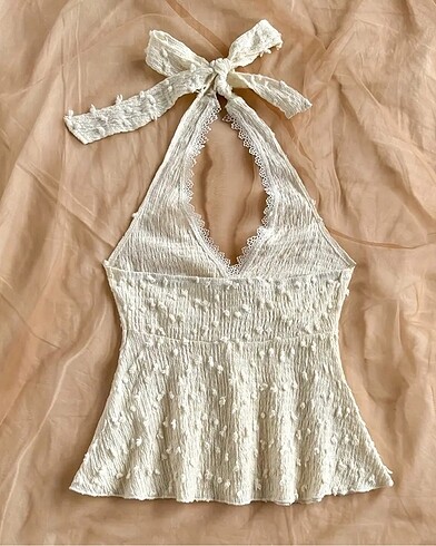 m Beden halter yaka üst coquette butter yellow